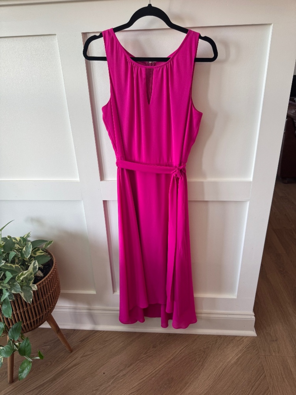 Jessica Howard Fuchsia Pink Belted High Low Midi Dress Size 12